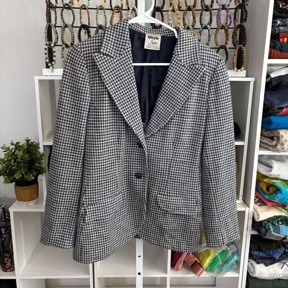 Vintage west Germany wool Houndstooth Blazer Jacket women’s medium - Picture 6 of 8